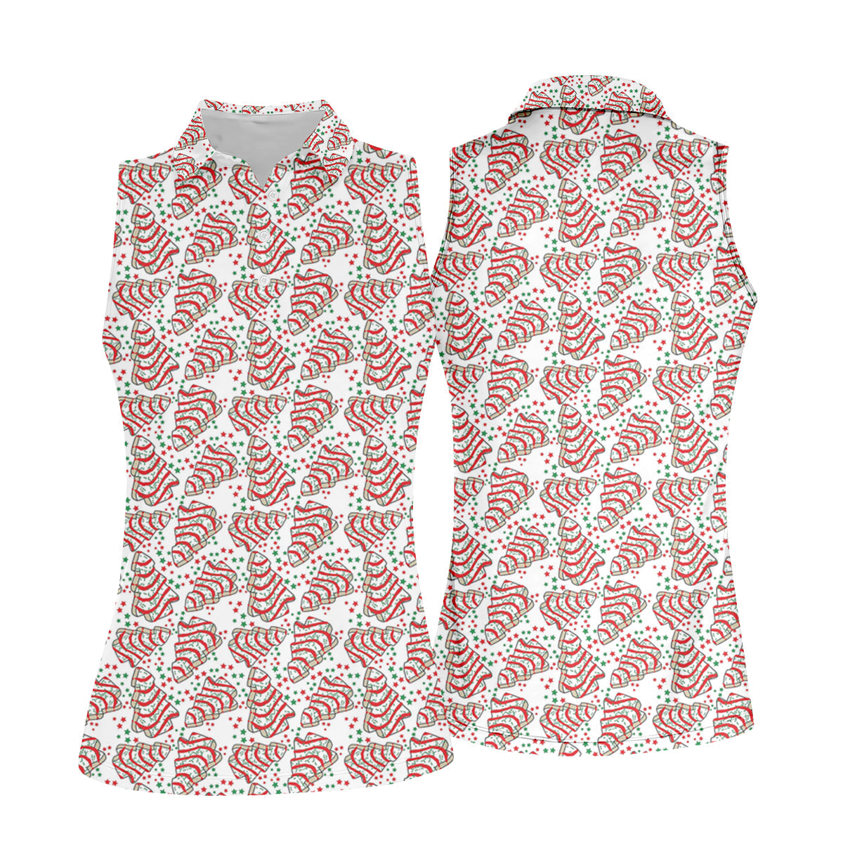 Christmas Tree Cakes White And Red Women's Golf Tops, Christmas Golf Shirt, Ladies Golf Shirts