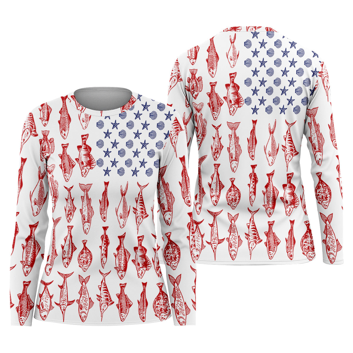 American Flag Fish Shirt, Female Fishing Shirts, Women SPF Shirt, Fishing Shirt For Women