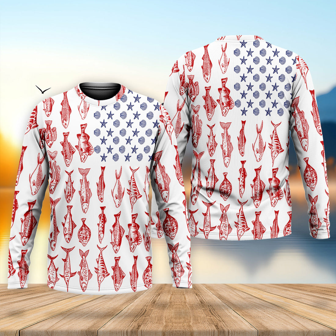 American Flag Fish Shirt, Fishing SPF Shirt, Mens Fishing Shirts Long Sleeve, Gift For Fisherman