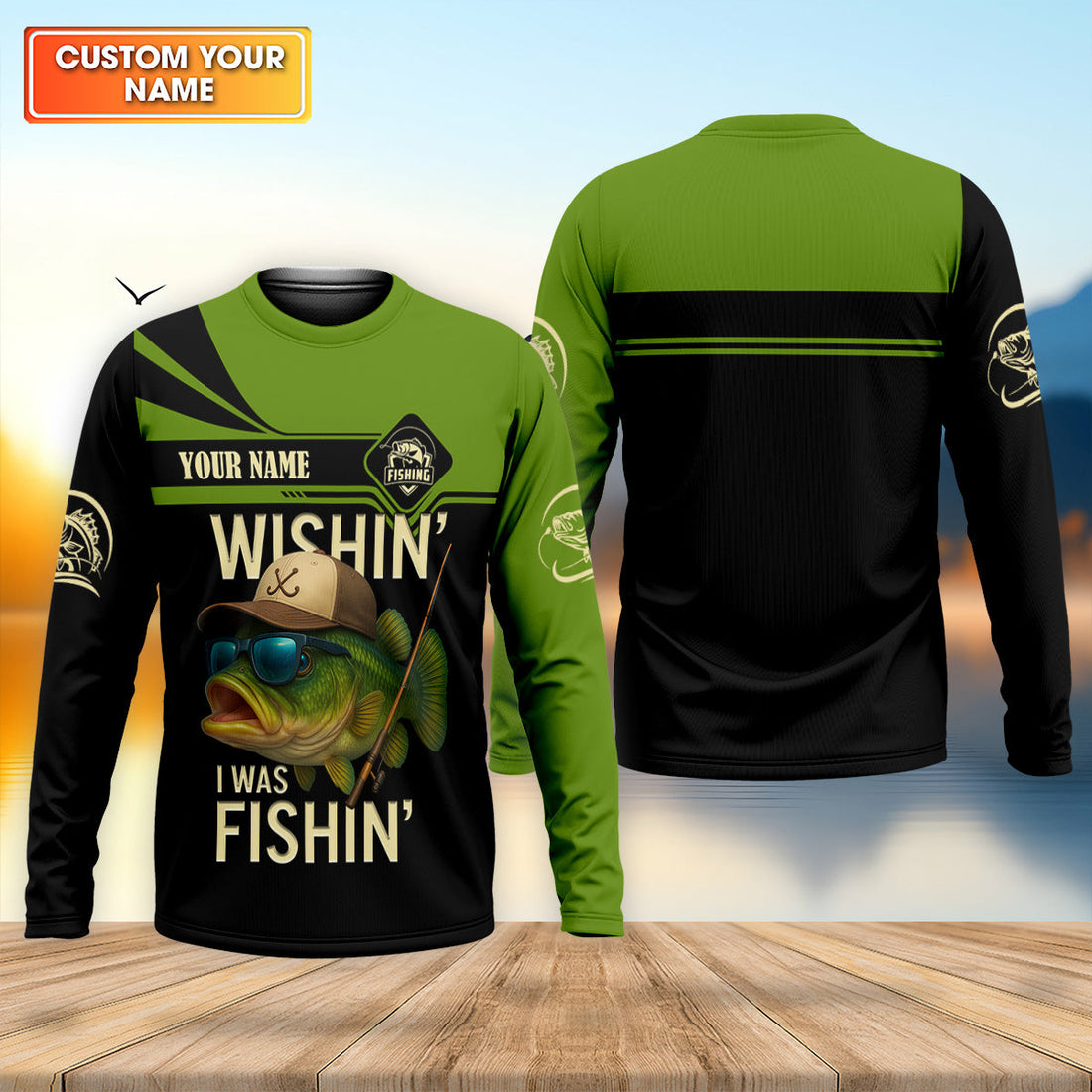 Wishing I Was Fishing Funny Fishing Shirt, Bass Fishing Shirt, SPF Shirt For Men, Men's Fishing Shirt