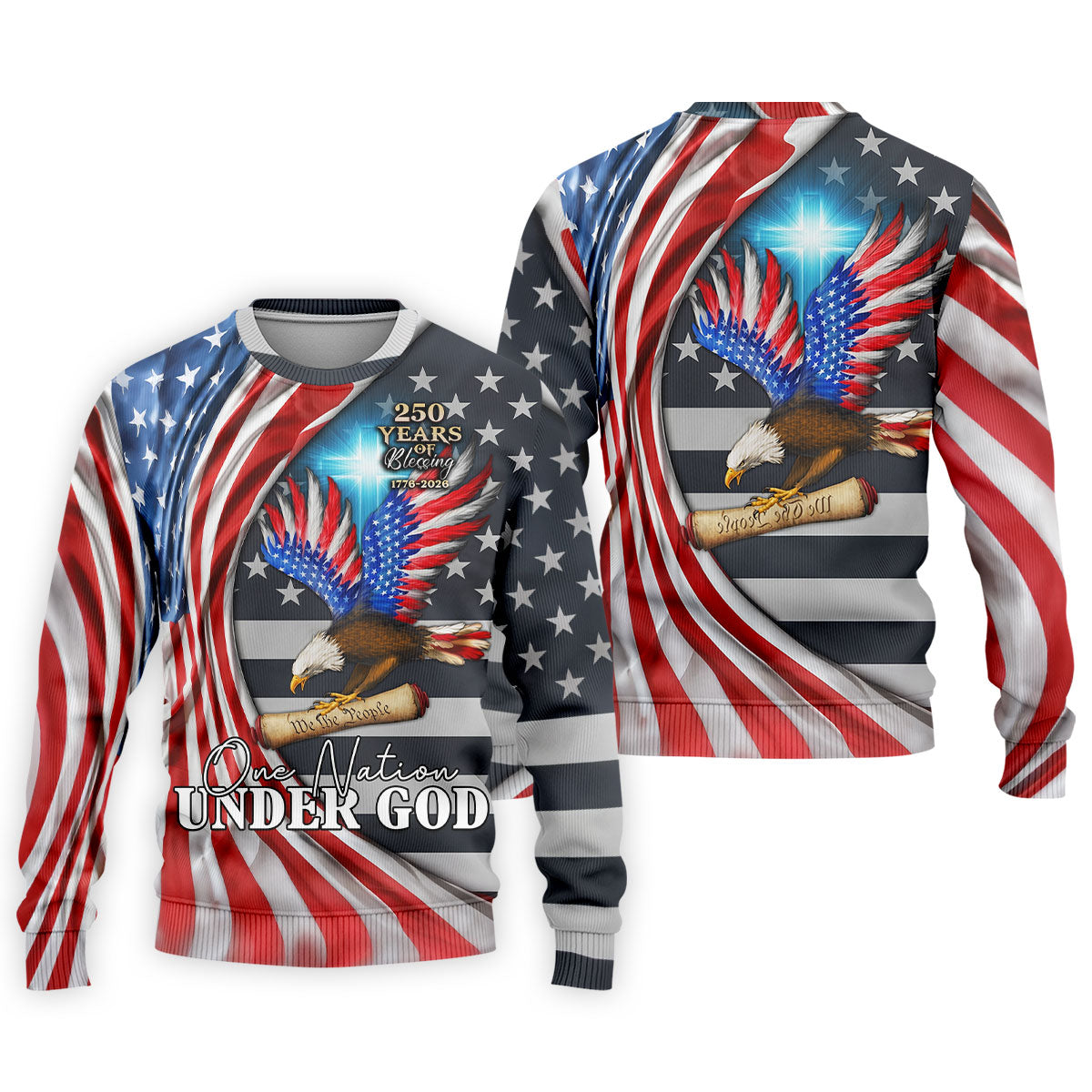 One Nation Under God 250 Years Of Blessing Golf Tops For Men, Patriotic Father's Day Golf Shirt