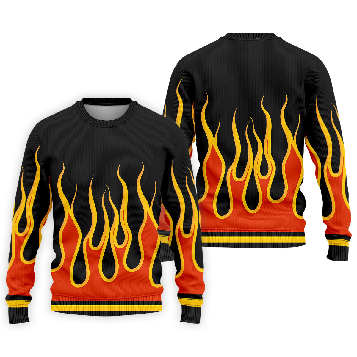 Black Orange Yellow Flame Sleeve Golf Shirt, Mens Golf Polo, Printed Golf Shirts
