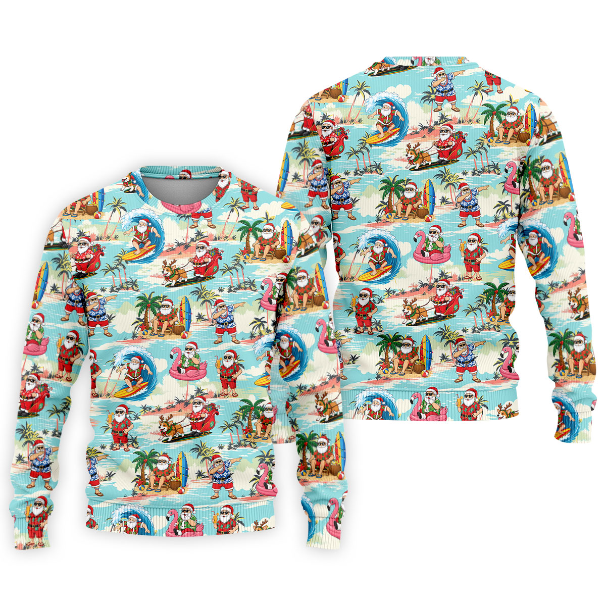 Funny Tropical Santa Beach Christmas Polo Shirt, Mens Golf Polo, Hawaiian Golf Shirt