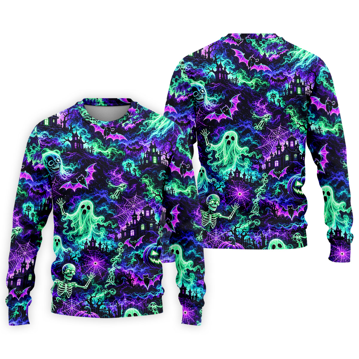 Neon Ghost Skeleton Halloween Horror Character Polo Shirt, Golf Shirt, Mens Golf Polo