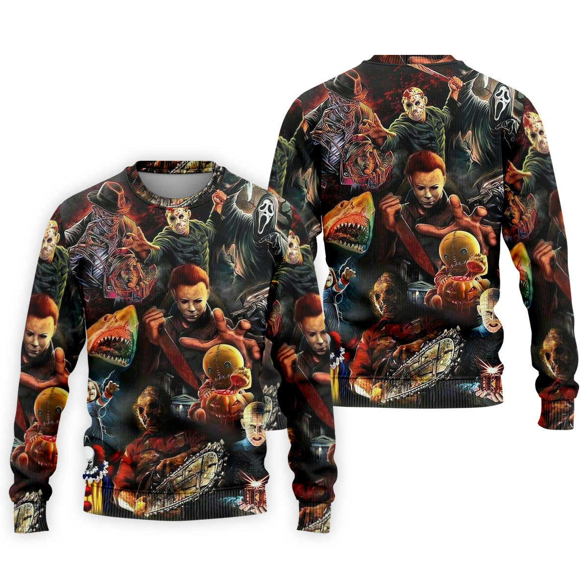 Halloween Horror Character Collage Golf Shirt, Men's Golf Shirt, Hawaiian Golf Shirt