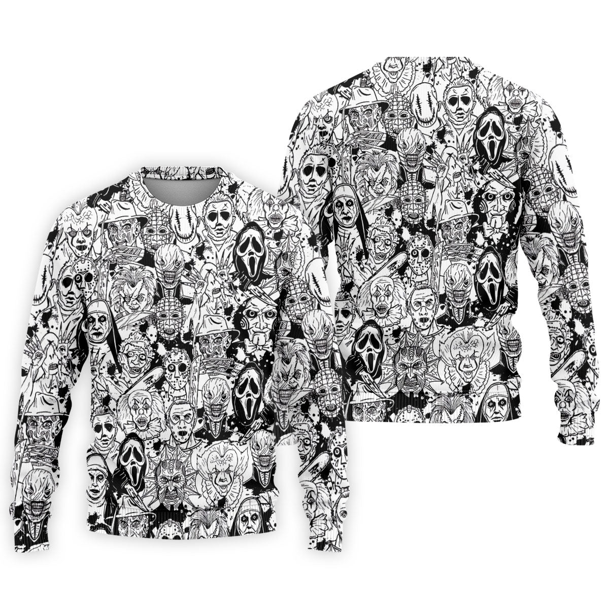 Black White Horror Character Sketch Golf Shirt, Mens Golf Polo, Halloween Golf Shirt