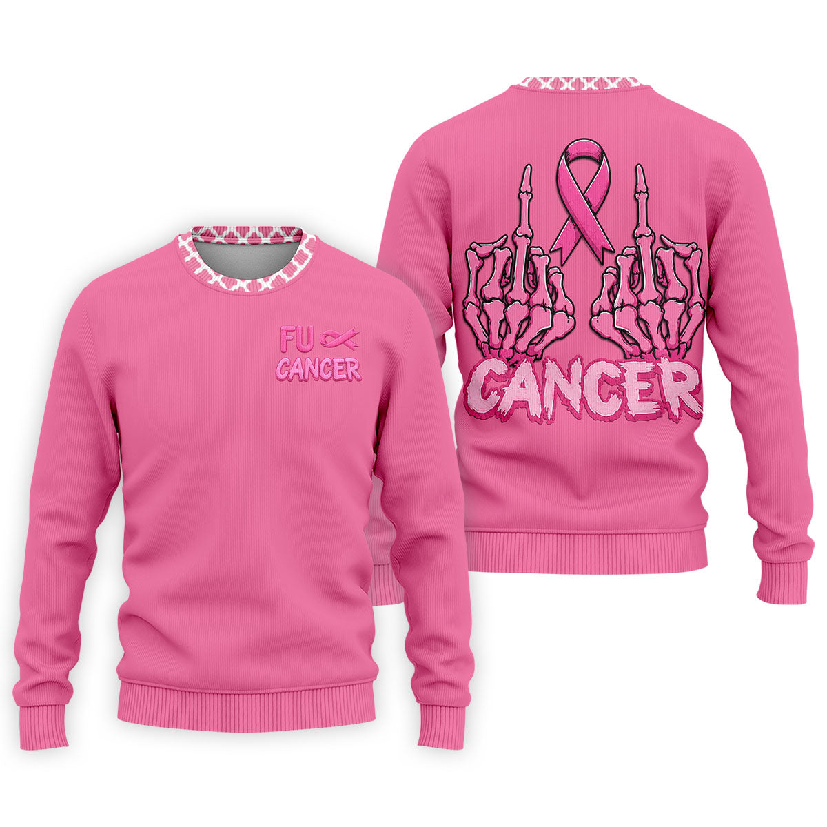 Pink F Cancer Skeleton Middle Finger Breast Cancer Polo Shirt, Men's Golf Shirt, Printed Golf Shirts