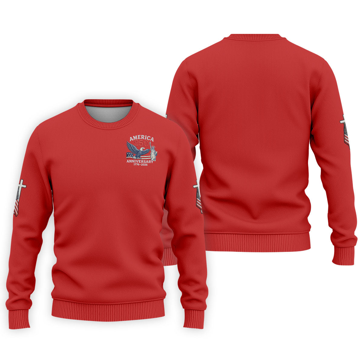 Faith Cross Bald Eagle America 250 Anniversary Red Patriotic Golf Shirt, Golf Shirts For Men