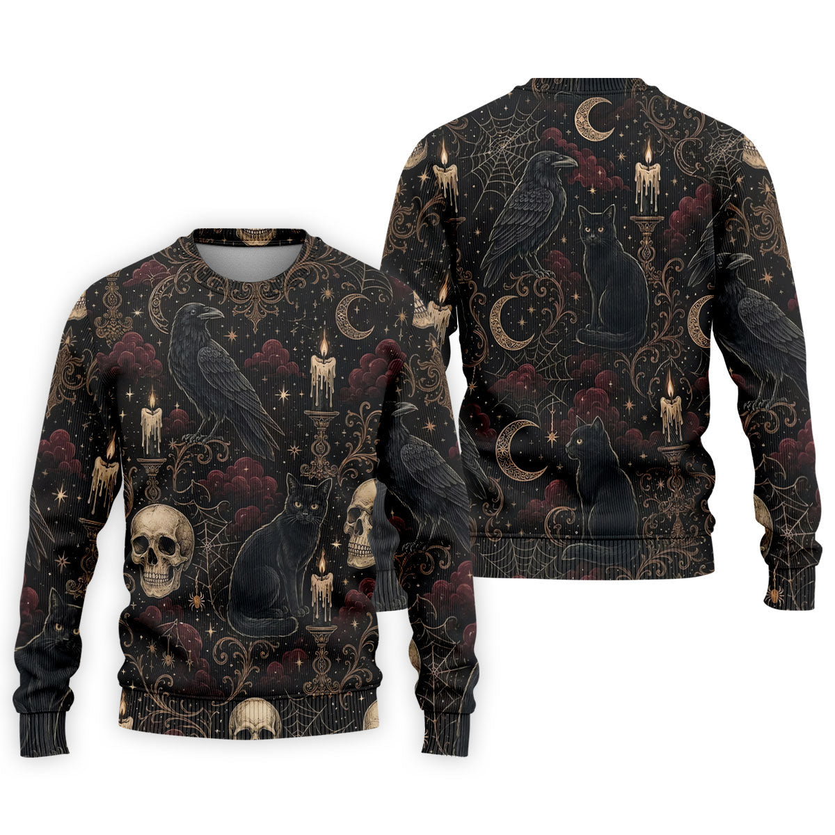 Gothic Raven Black Cat Skull Halloween Polo Shirt, Golf Shirts For Men, Mens Golf Apparel