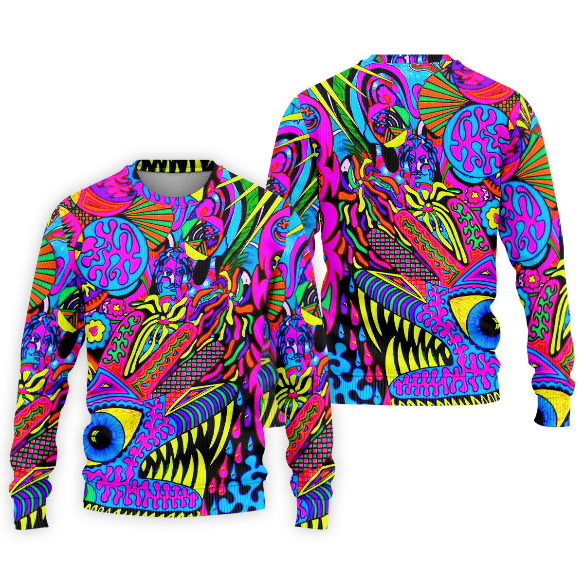 Neon Psychedelic Abstract Eye Pattern Golf Shirt, Mens Golf Polo, Printed Golf Shirts, Golf Polo Shirts For Men