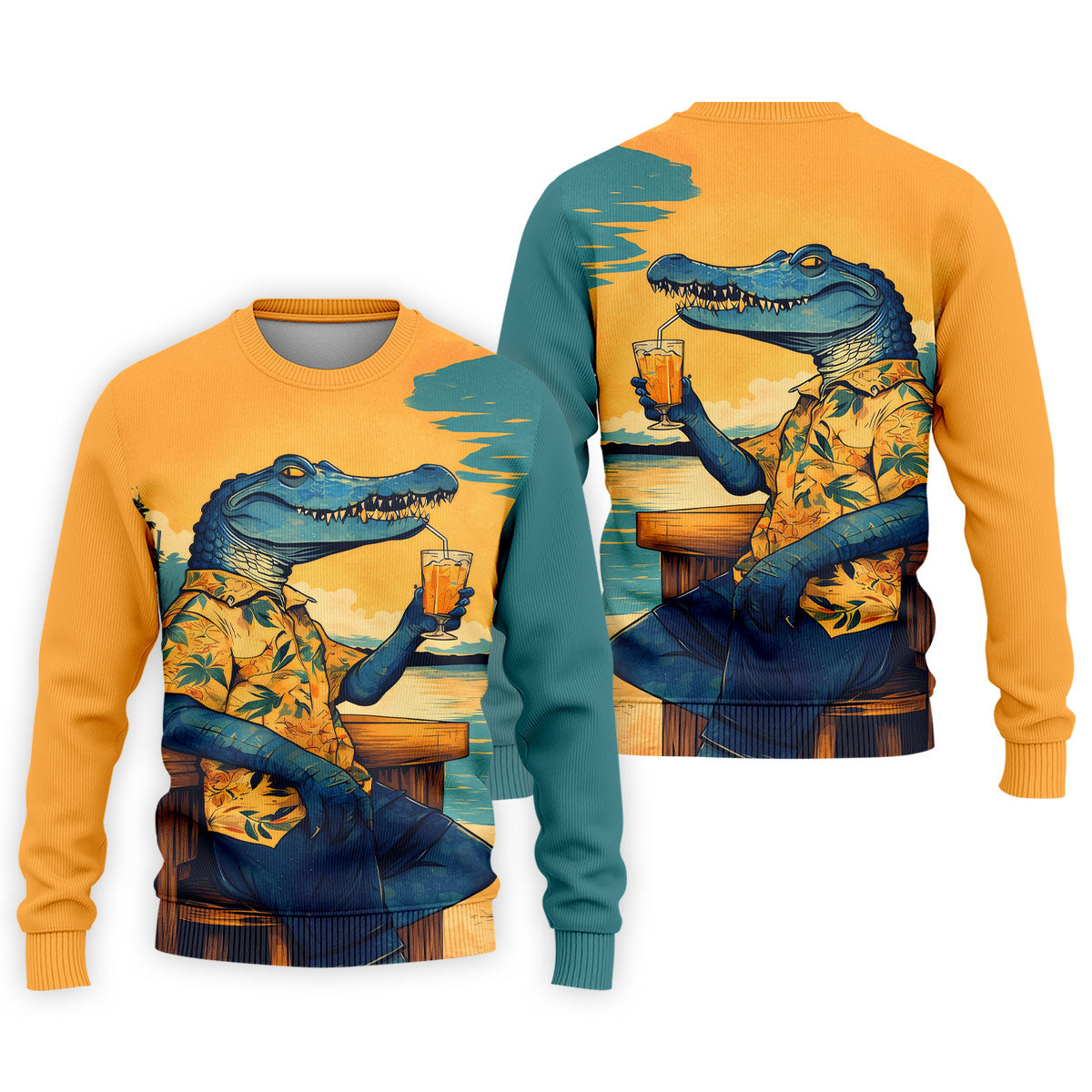 Funny Crocodile Tropical Theme Hawaiian Golf Shirt, Polo Shirts For Men, Golfing Apparel
