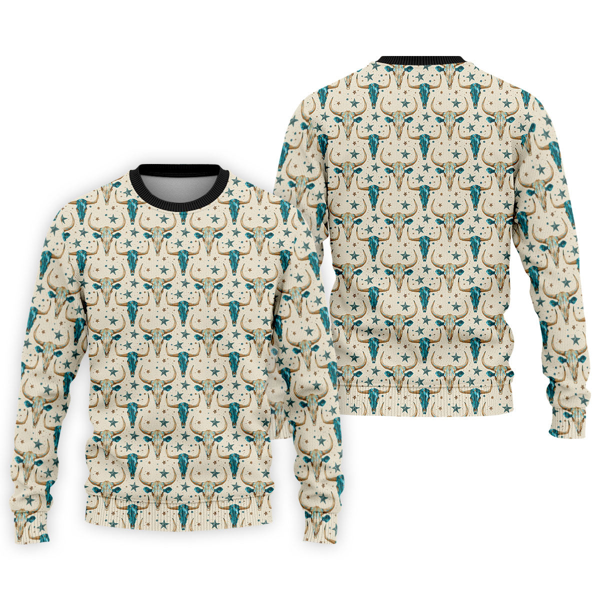 Cow Skulls Turquoise And Beige Western Theme Golf Tops For Men, Polo ShirtFor Men, Golf Shirts For Men