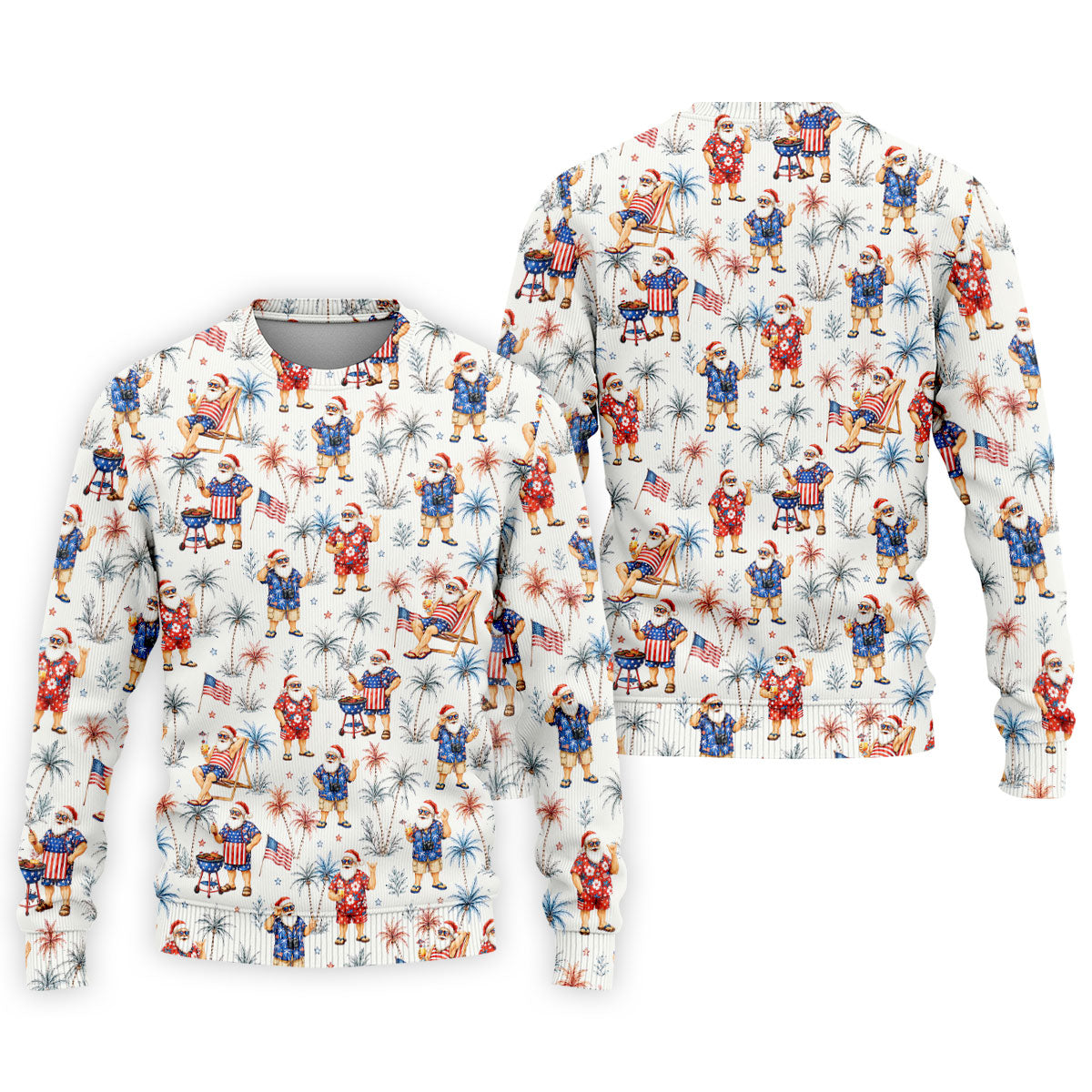 Patriotic Santa Tropical Christmas Polo Shirt, Mens Golf Polo, Hawaiian Golf Shirt