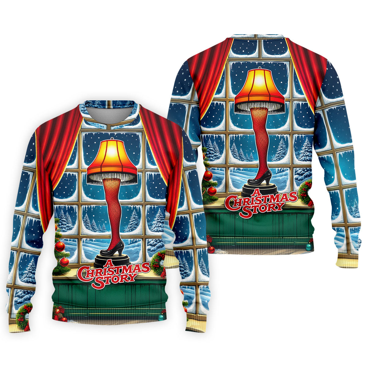 Funny Christmas Leg Lamp Window Golf Polo Shirt, Mens Golf Polo, Golf Apparel For Men