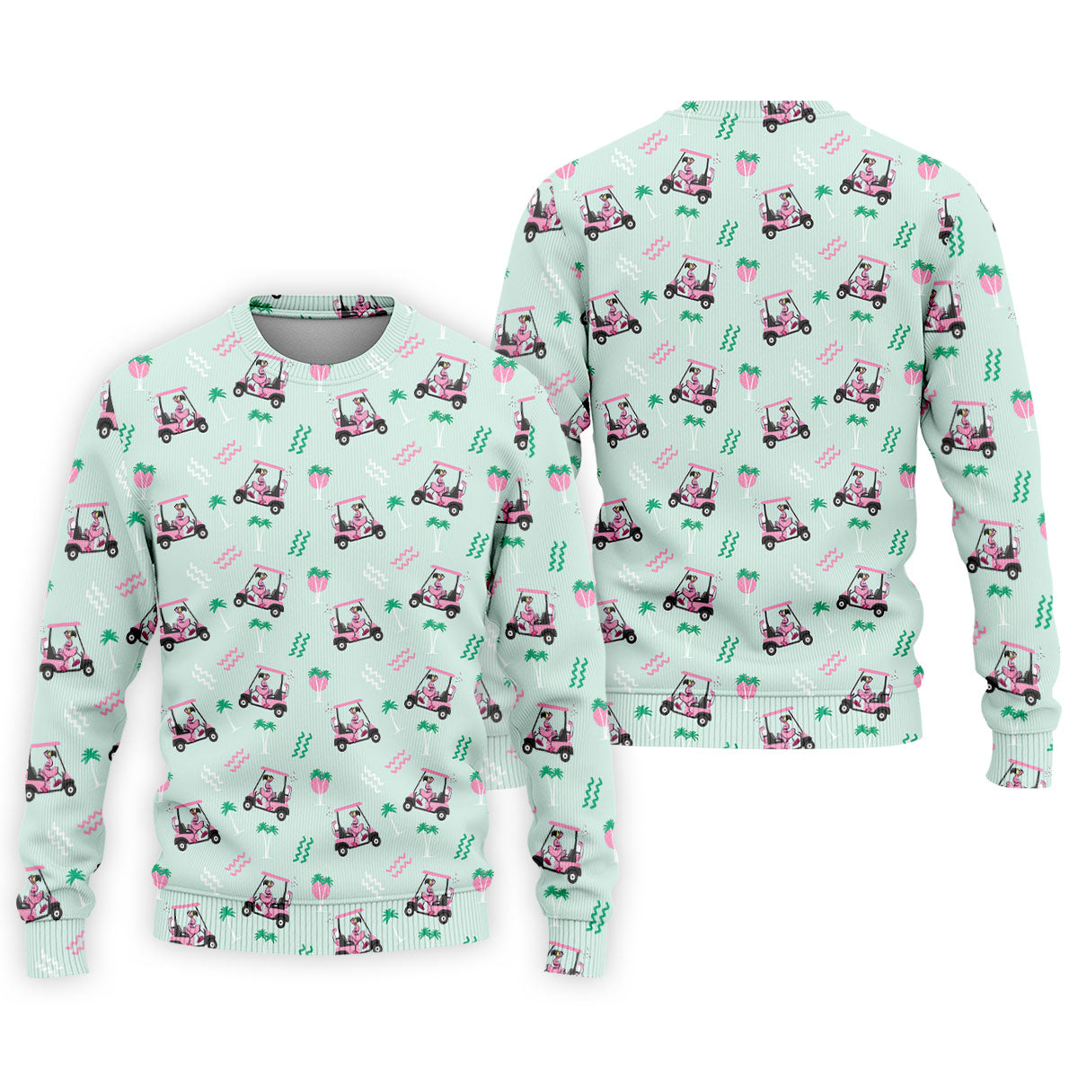 Funny Flamingo Golf Cart Tropical Pattern Polo Shirt, Mens Golf Polo, Golf Apparel For Men