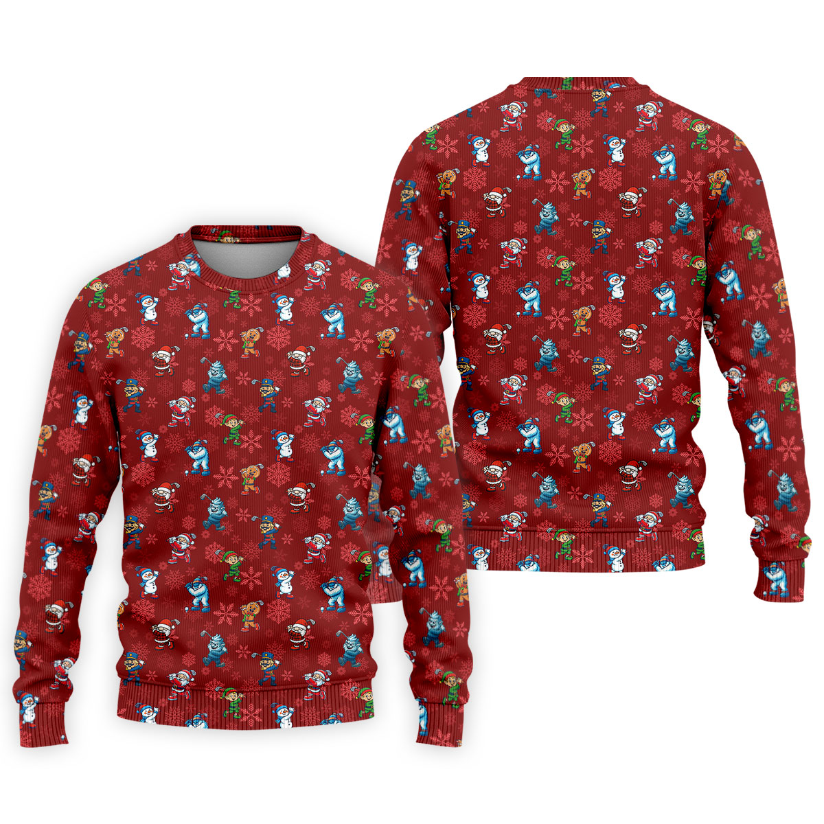 Funny Christmas Characters Golf Pose Red Golf Shirt, Christmas Golf Shirt, Polo Shirts For Men