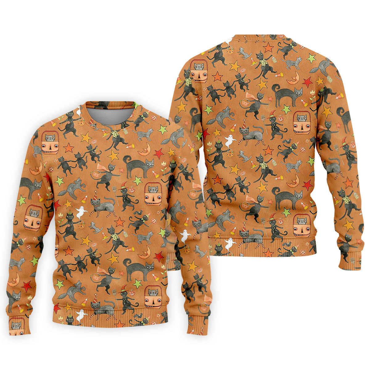Vintage Black Cat Halloween Pattern Polo Shirt, Mens Golf Polo, Golf Apparel For Men
