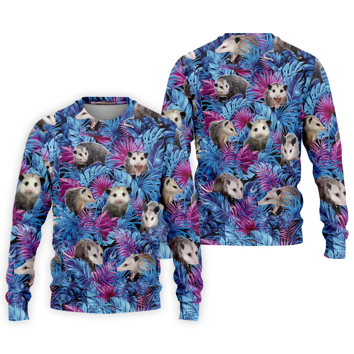 Funny Opossum Blue Purple Hawaiian Golf Shirt, Tropical Theme Golf Shirts For Men
