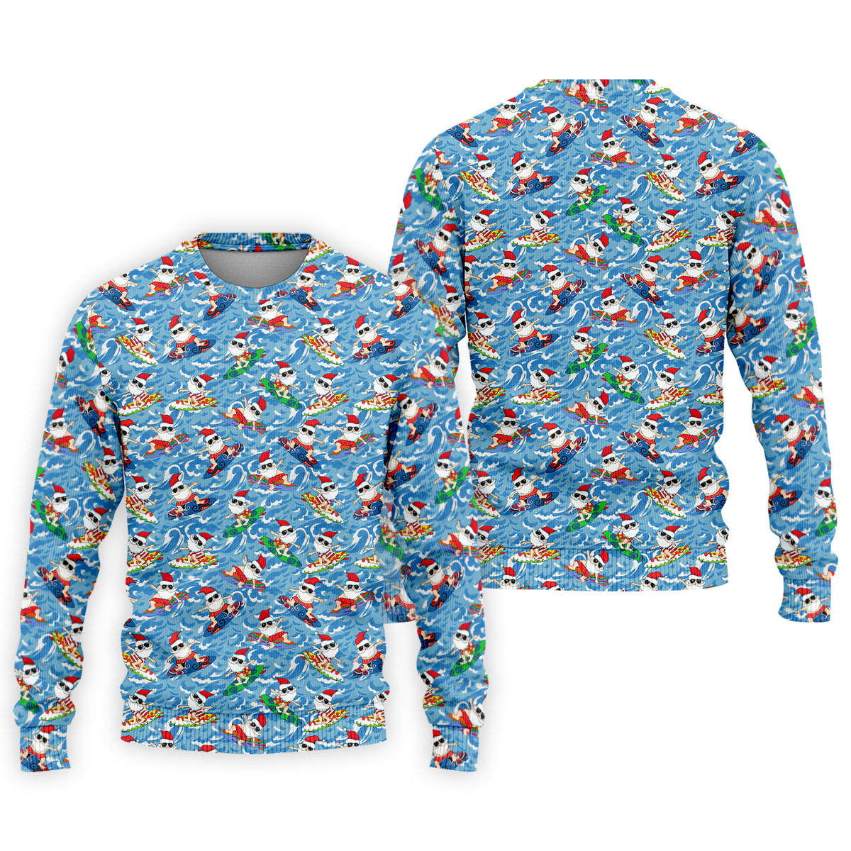 Surfing Santa Christmas Ocean Pattern Polo Shirt, Mens Golf Polo, Christmas Golf Shirt