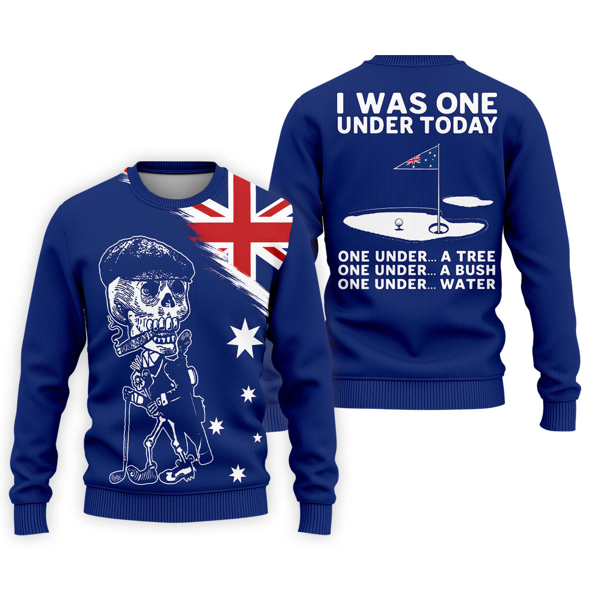 I Was One Under Today Skeleton Golfer Australia Flag Print Golf Tops For Men, Polo Shirts For Men