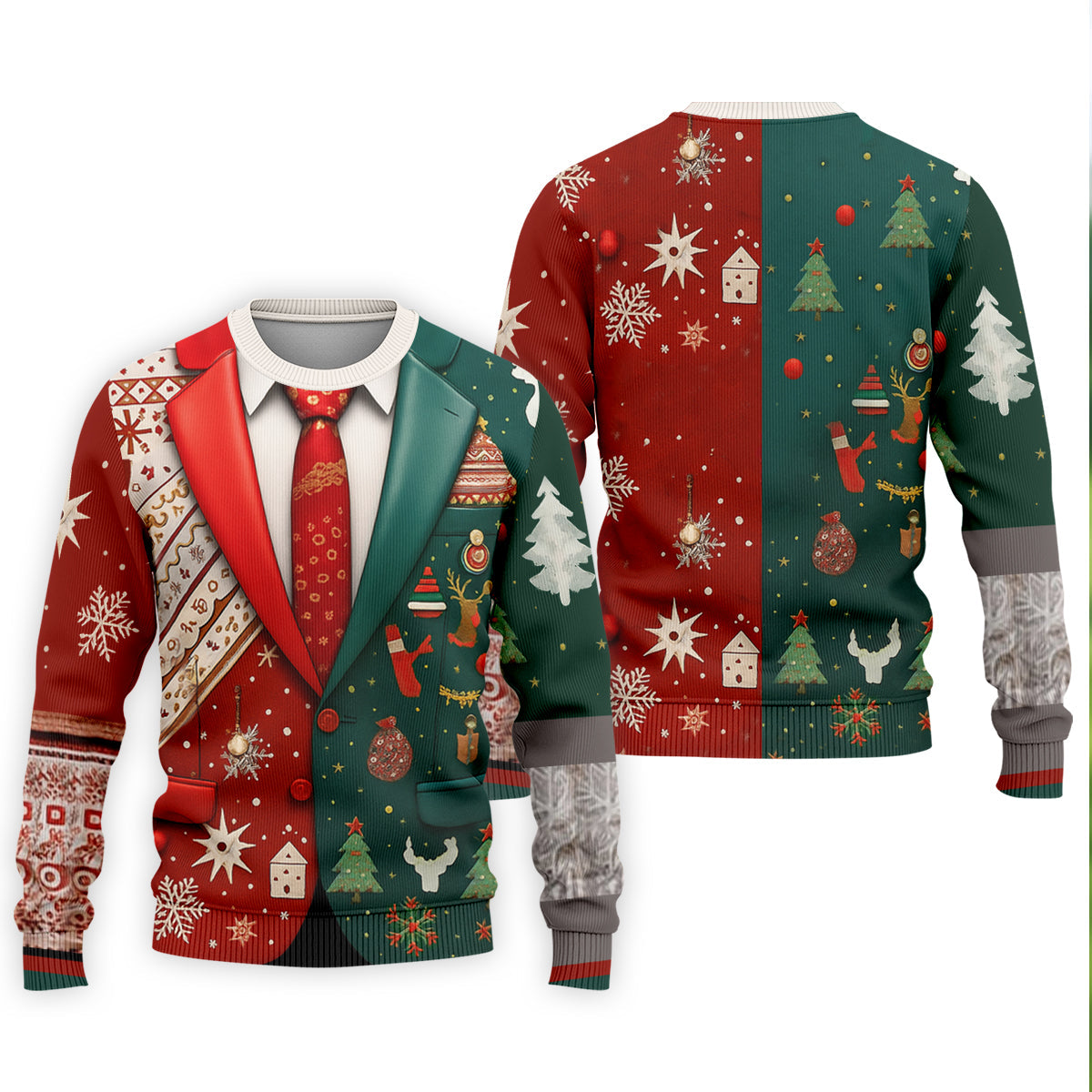 Red And Green Xmas Vintage Prints Men's Golf Polo Shirts, Christmas Golf Shirt, Golf Gift For Men