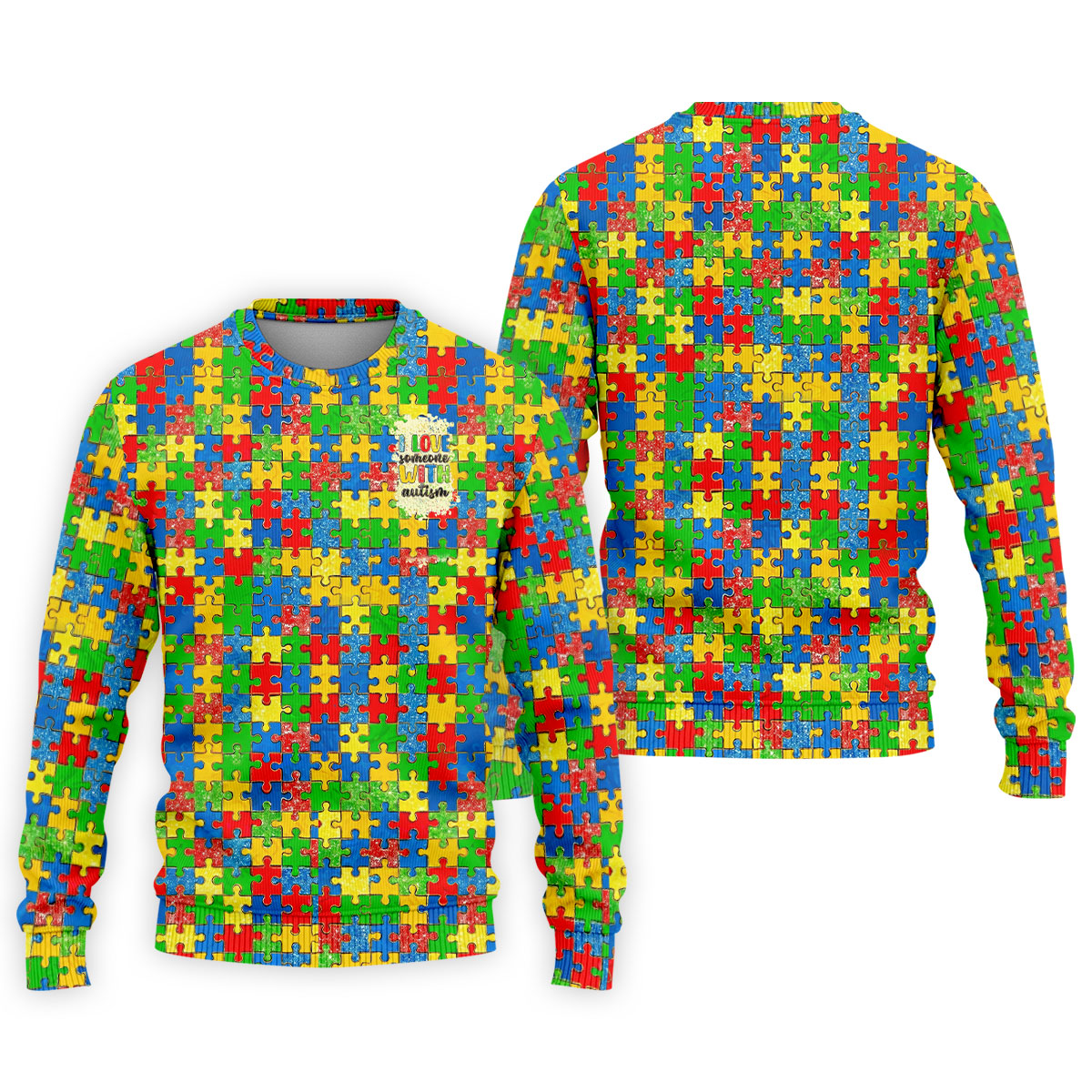 I Love Someone With Autism Colorful Puzzle Pattern Men's Golf Shirt, Autism Awareness Polo ShirtFor Men