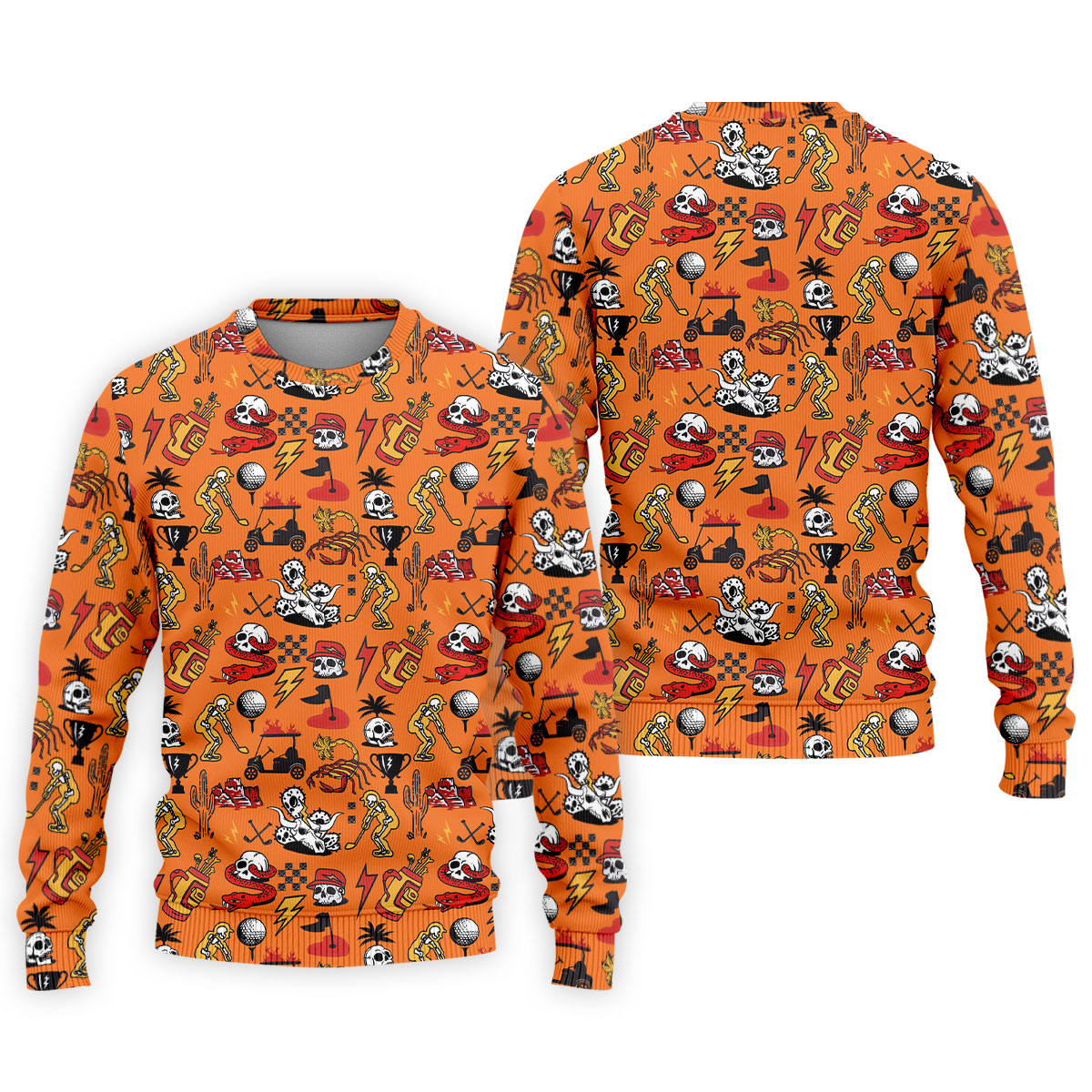 Horror Pattern Orange Halloween Golf Tops For Men, Fun Golf Shirts For Men, Halloween Gift Idea