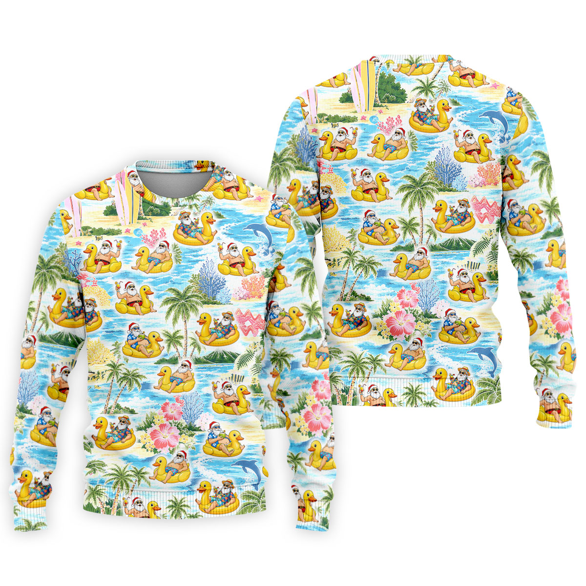 Funny Santa Duck Float Tropical Christmas Polo Shirt, Mens Golf Polo, Hawaiian Golf Shirt