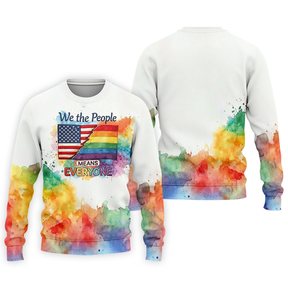 We The People Means Everyone Water Color Print Golf Shirt, LGBTQ Month Polo Shirts For Men