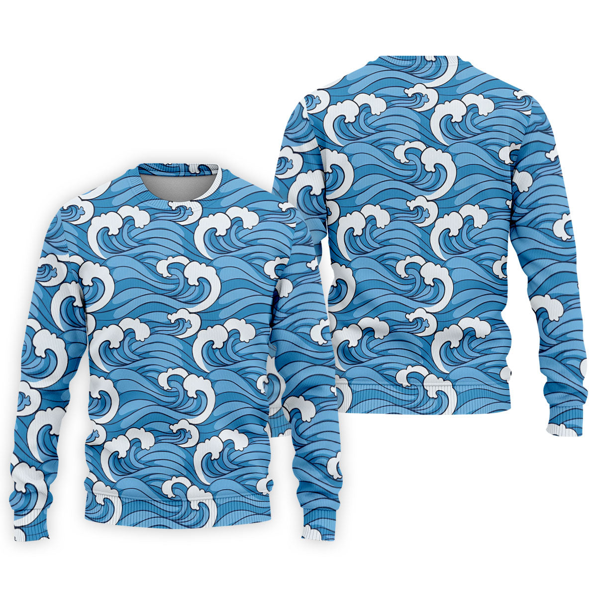 Japanese Wave Golf Shirt, Ocean Wave Pattern Men's Golf Polo, Polo Shirts For Men