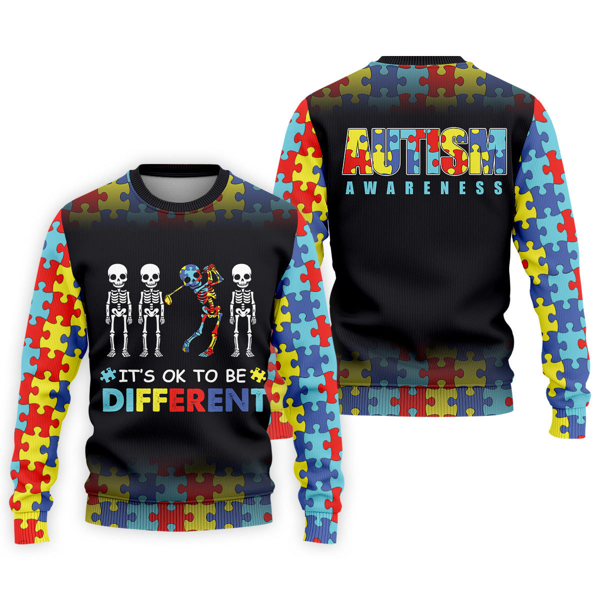 It's Ok To Be Different Men Polo ShirtAutism Awareness Puzzle Pattern Black Fade Golf Shirts For Men, Autism Golf Shirt