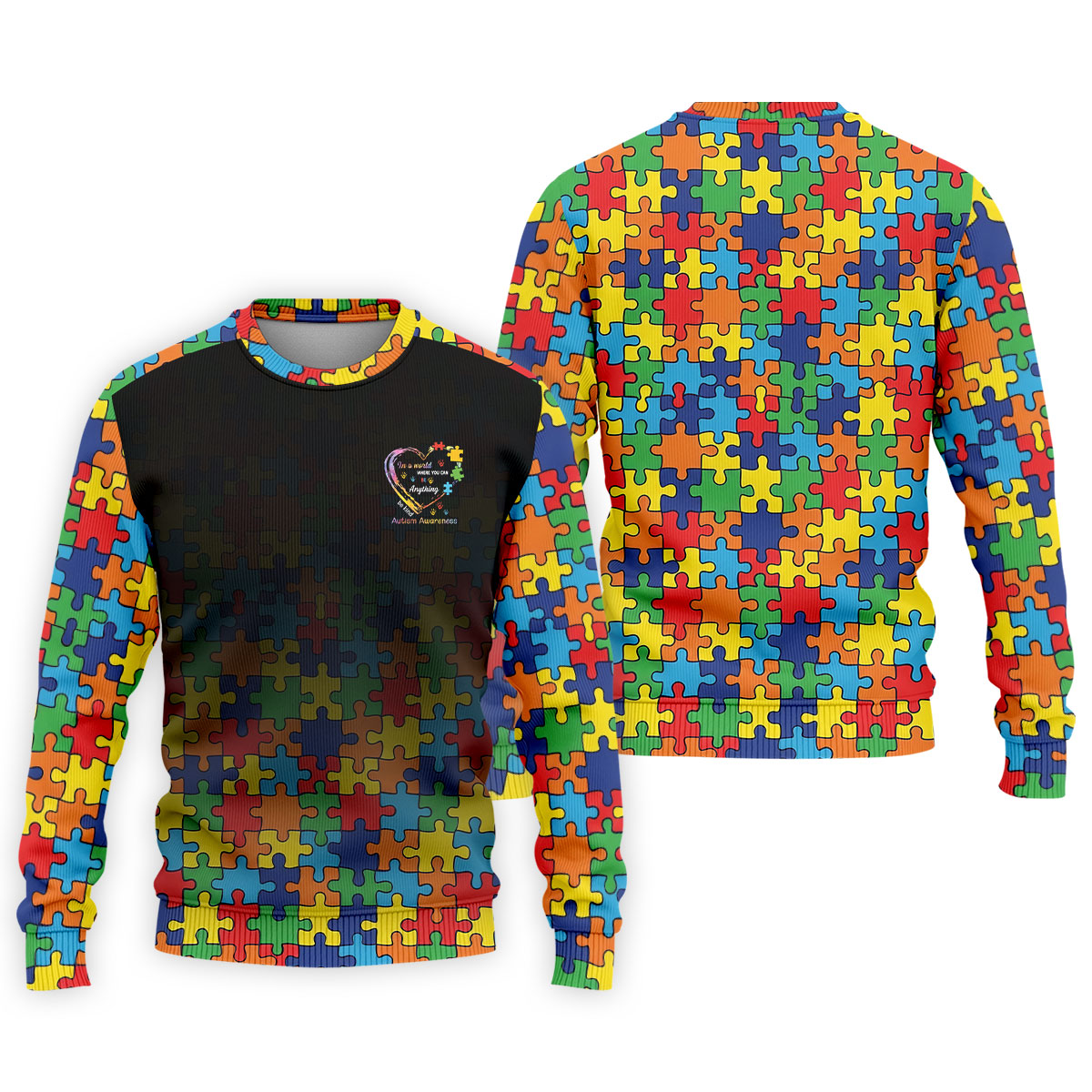 In A World Where You Can Be Anything Be Kind Autism Awareness Puzzle Pattern Black Fade Men's Golf Shirt