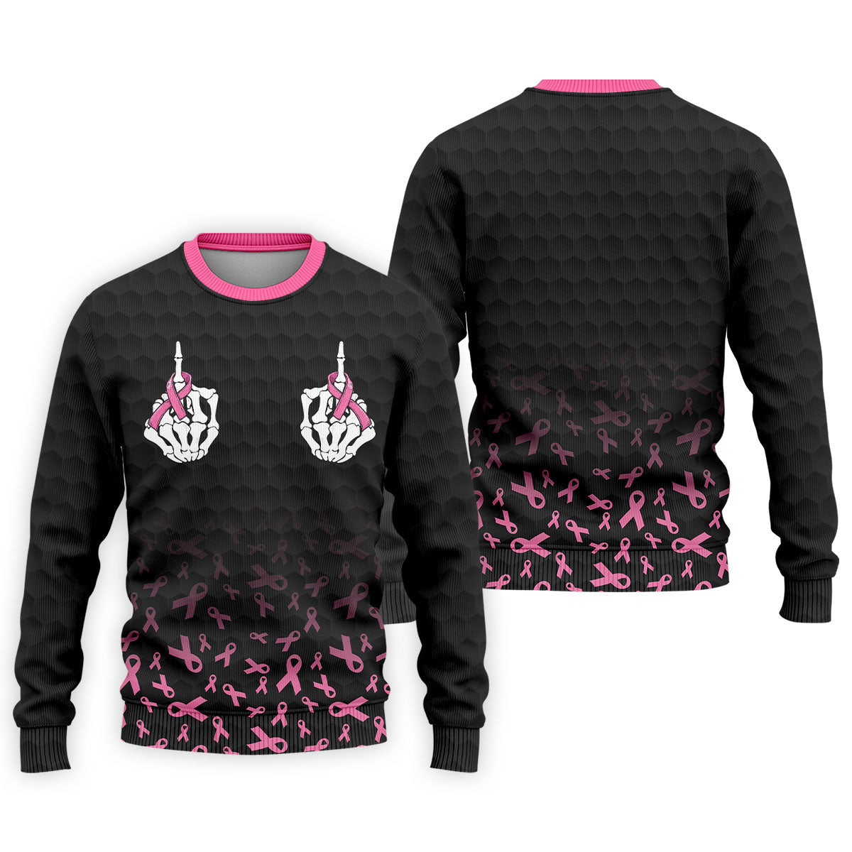 Two Skeleton Middle Fingers Breast Cancer Polo Shirt, Mens Polo Shirts, Mens Golf Apparel
