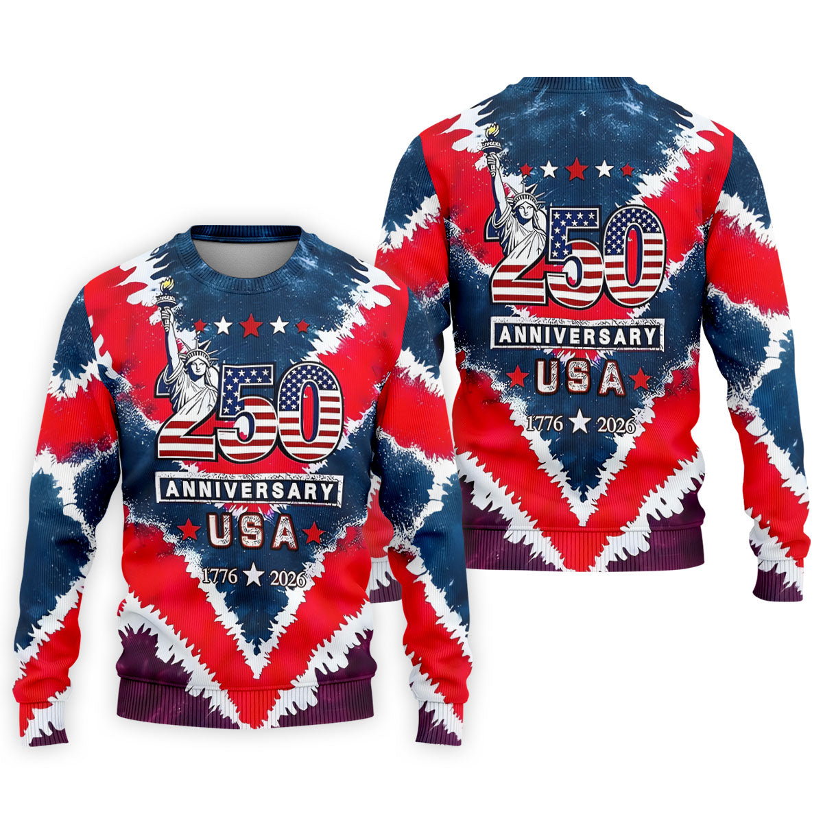 250th Anniversary Red White Blue Tie Dye Print Patriotic Golf Shirt, 4th Of July Golf Shirts For Men
