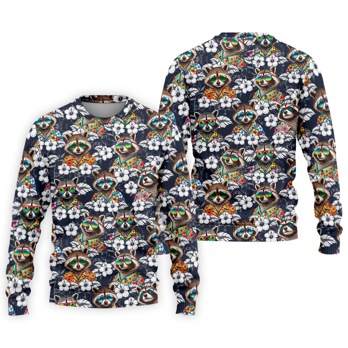 Cool Raccoons in Rainbow Sunglasses Hawaiian Golf Polo, Golf Tops For Men, Golfing Apparel