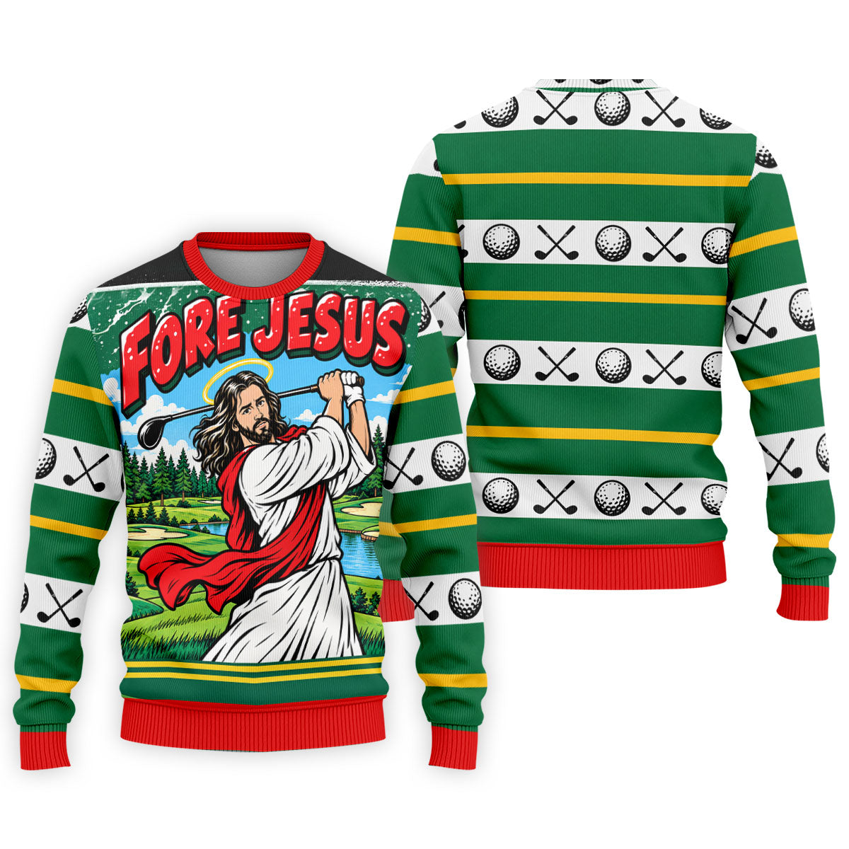 Fore Jesus Golf Swing Christmas Golf Shirt, Mens Golf Apparel, Mens Golf Clothing