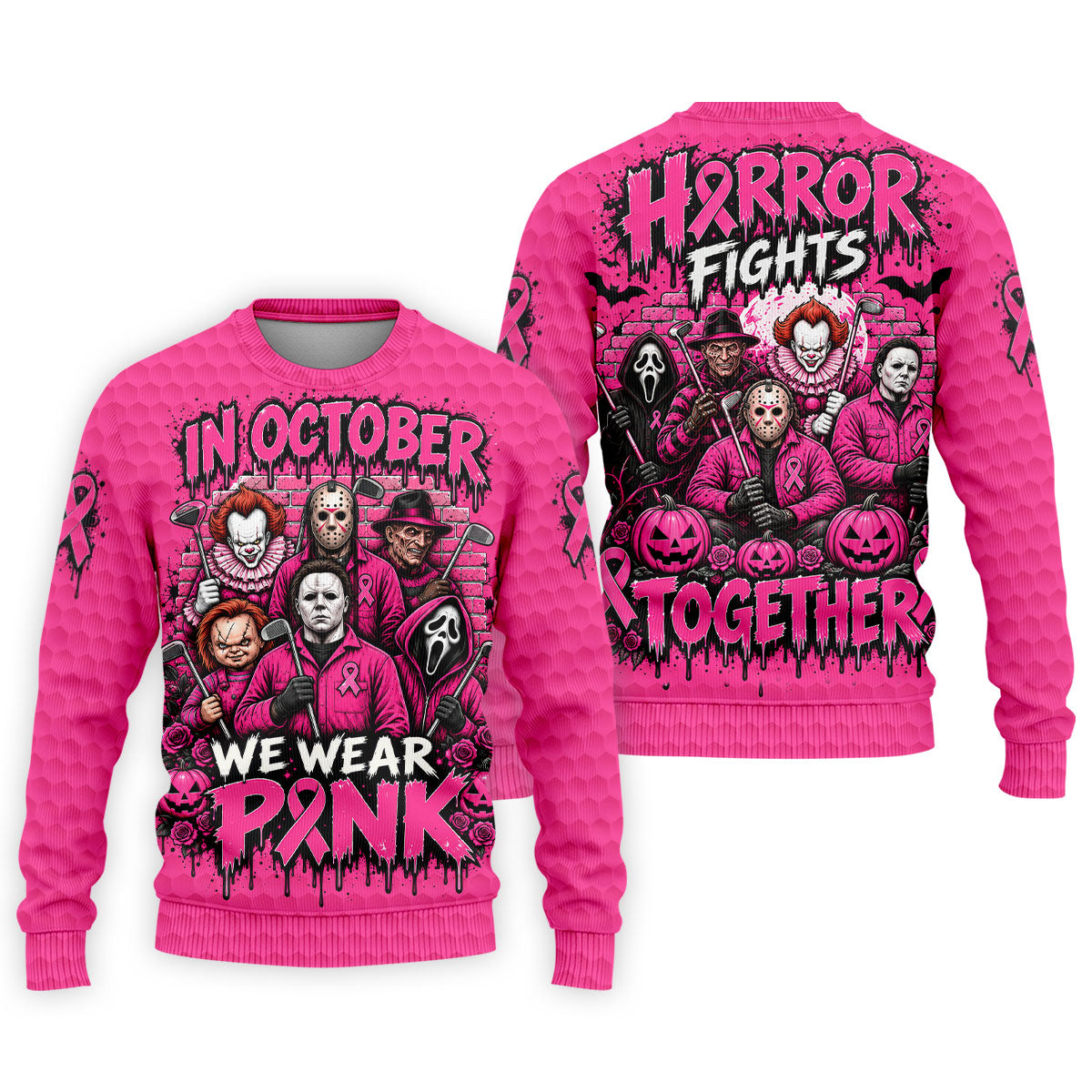 Horror Fights Together Pink Ribbon Polo Shirt, Golf Shirts For Men, Polo Shirts For Men