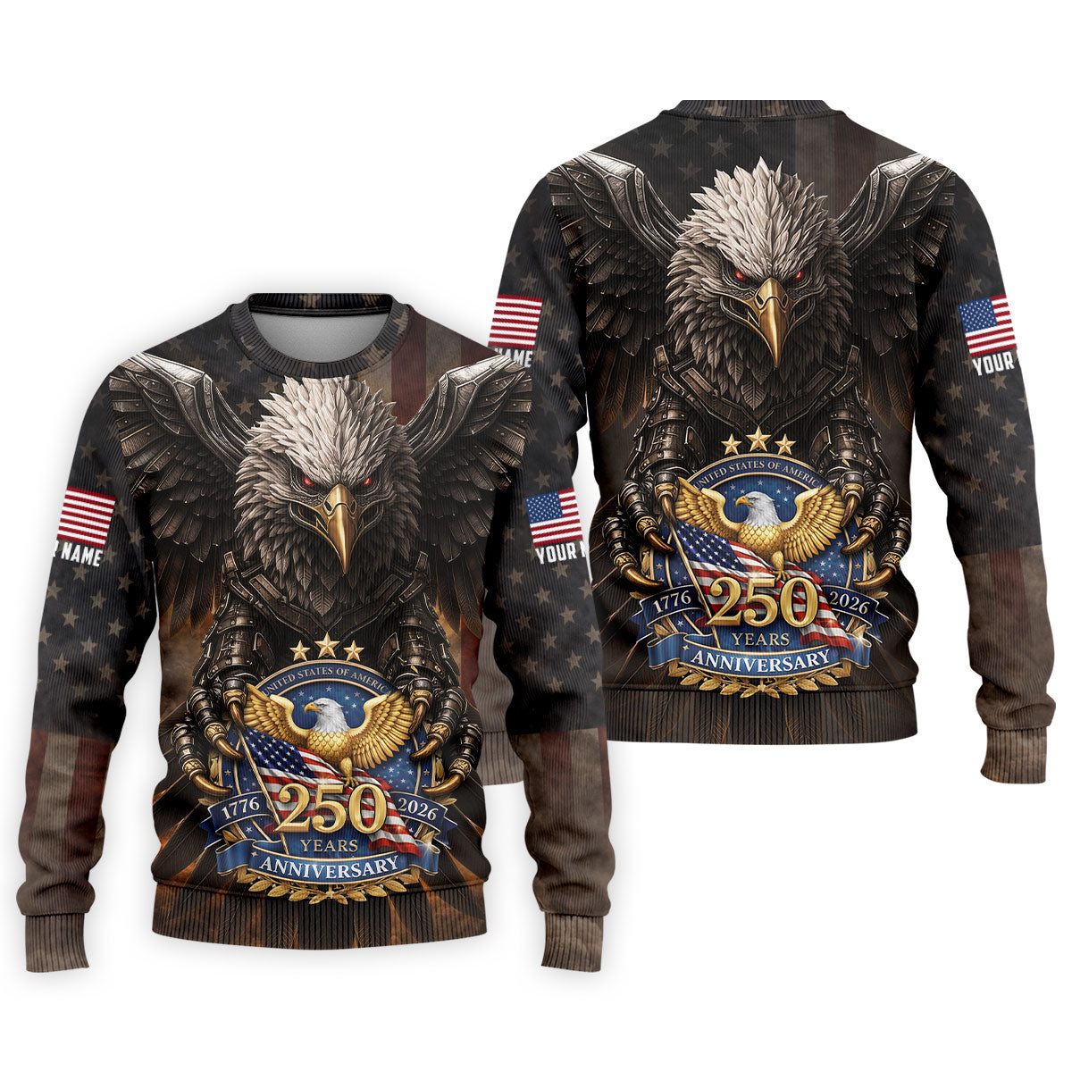 250 Years Fierce Eagle American Flag Retro Golf Shirt, Patriotic 4th Of July Golf Shirts For Men