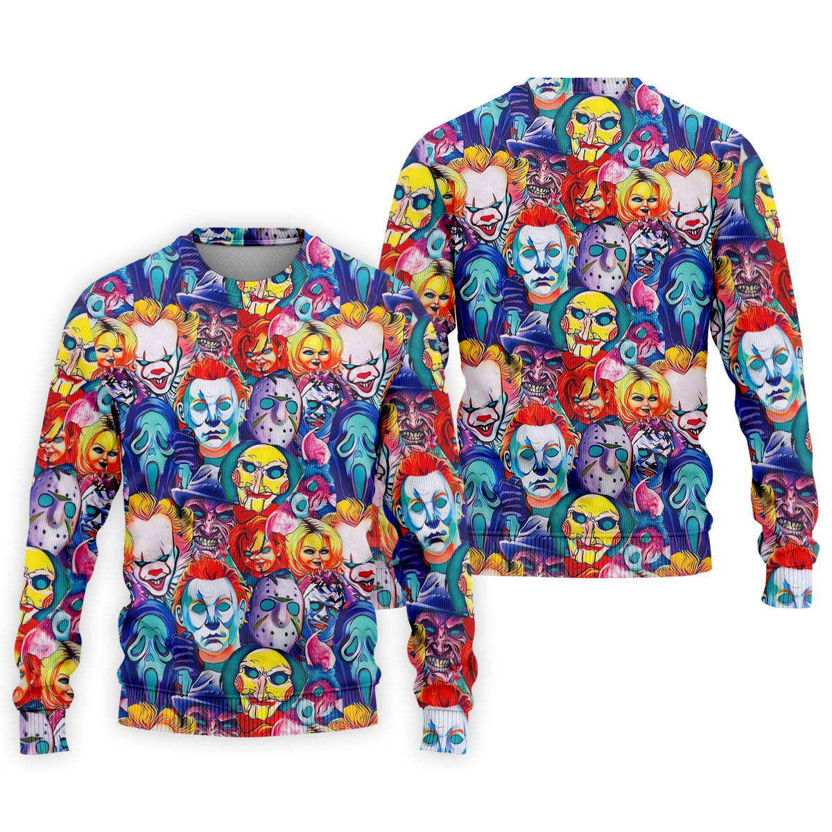 Colorful Horror Character Faces Halloween Polo Shirt, Mens Golf Shirts, Mens Polo Shirts