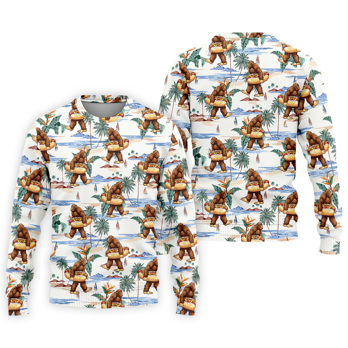 Bigfoot Hot Dog Beach Hawaiian Shirt, Mens Golf Polo, Hawaiian Golf Shirt, Golf Apparel For Men