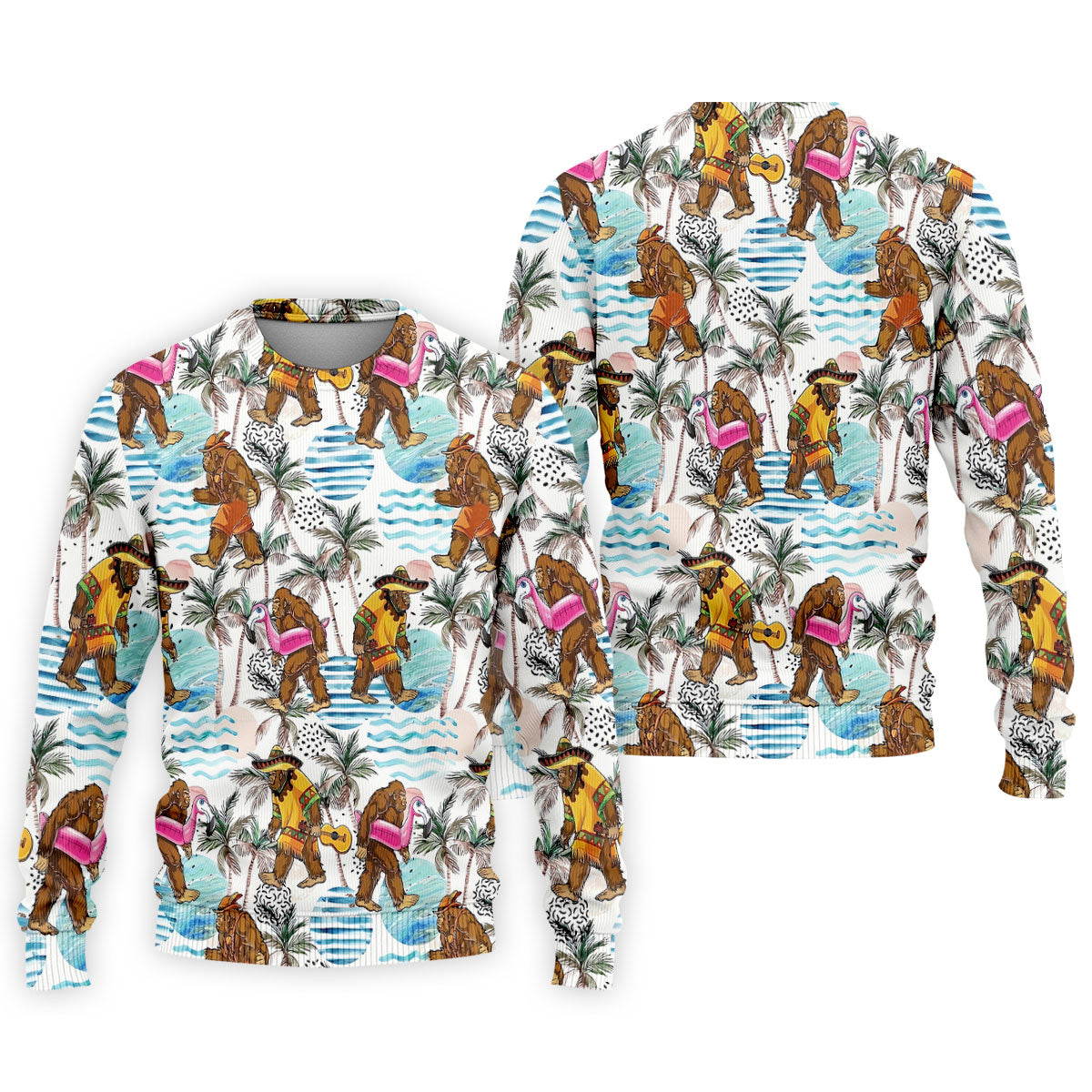 Bigfoot With Flamingo Float And Guitar Tropical Pattern Hawaiian Golf Polo, Golf Gift For Men, Golfing Apparel