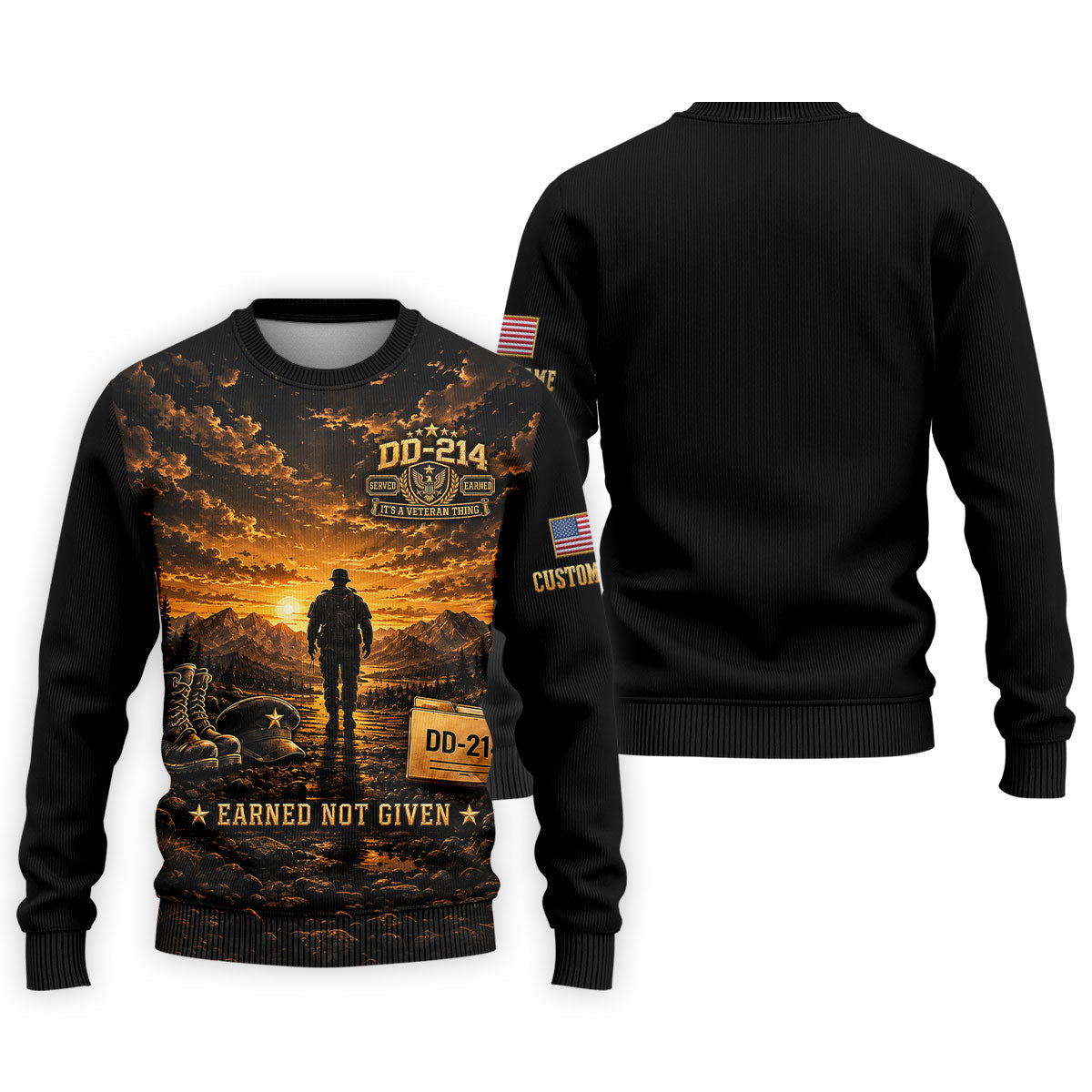 Custom DD-214 Sunset Soldier Golf Polo Shirt, Veterans Day Shirt, Mens Golf Shirts