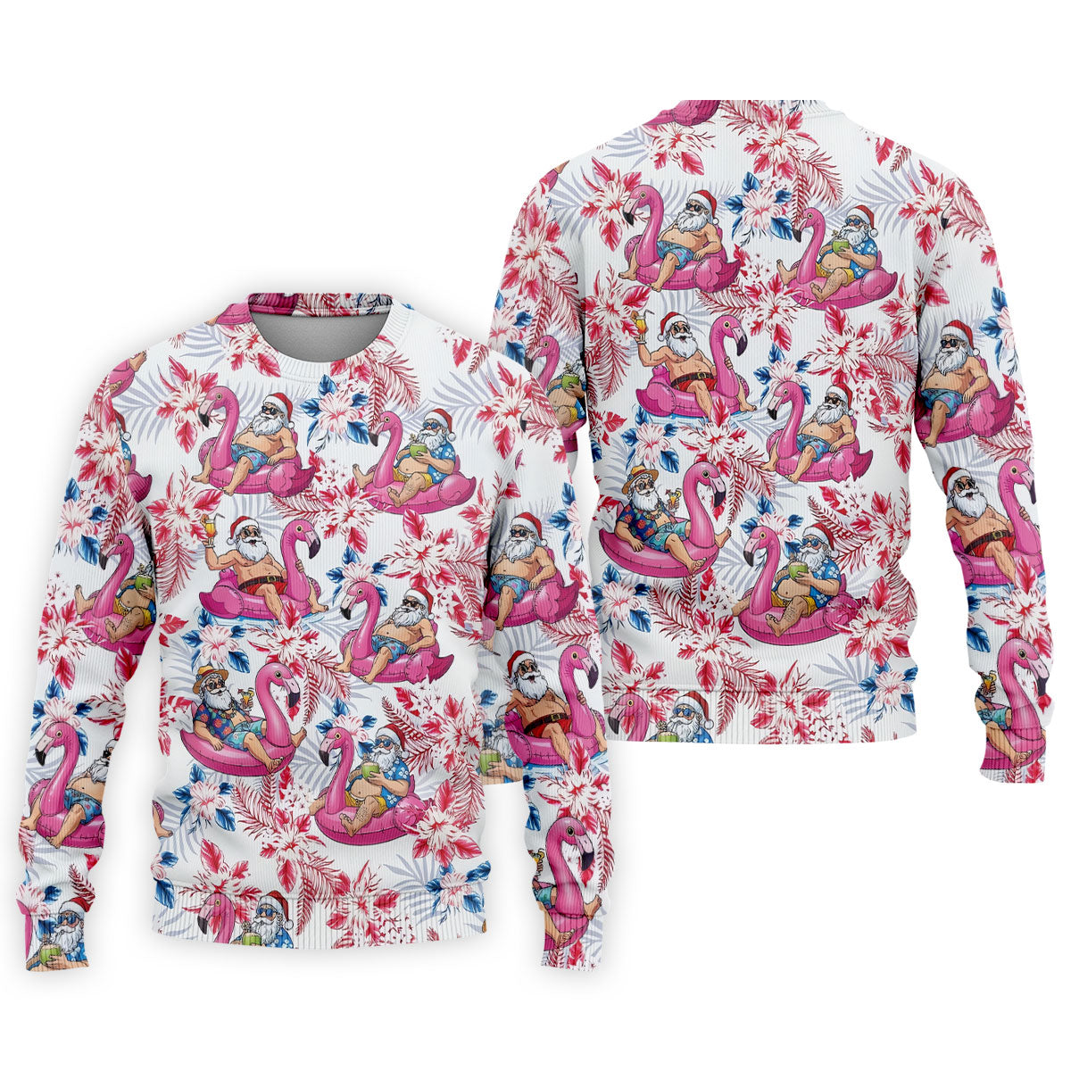 Funny Tropical Santa Flamingo Christmas Polo Shirt, Mens Golf Polo, Hawaiian Golf Shirt
