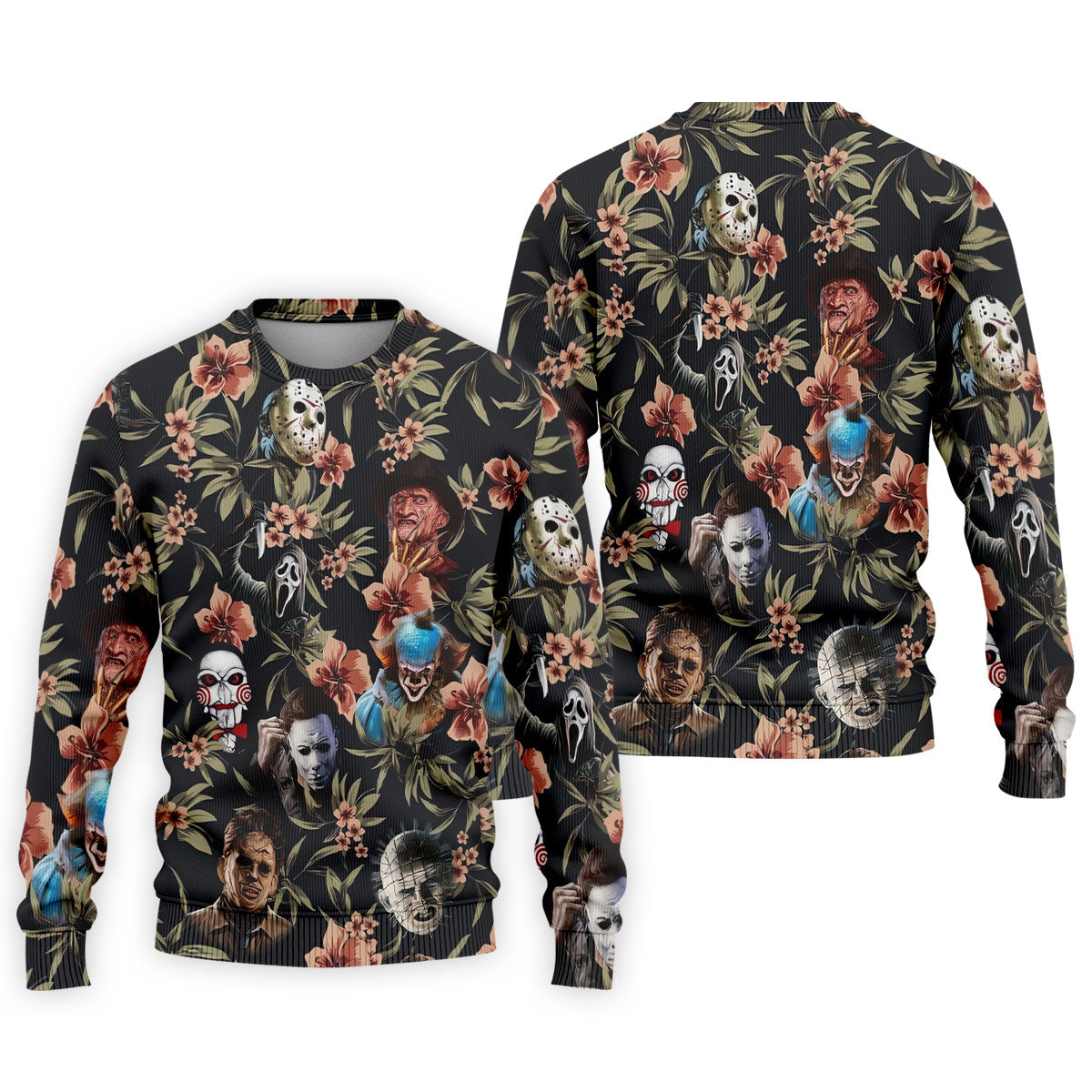 Dark Floral Horror Character Halloween Golf Shirt, Mens Golf Polo, Hawaiian Golf Shirt