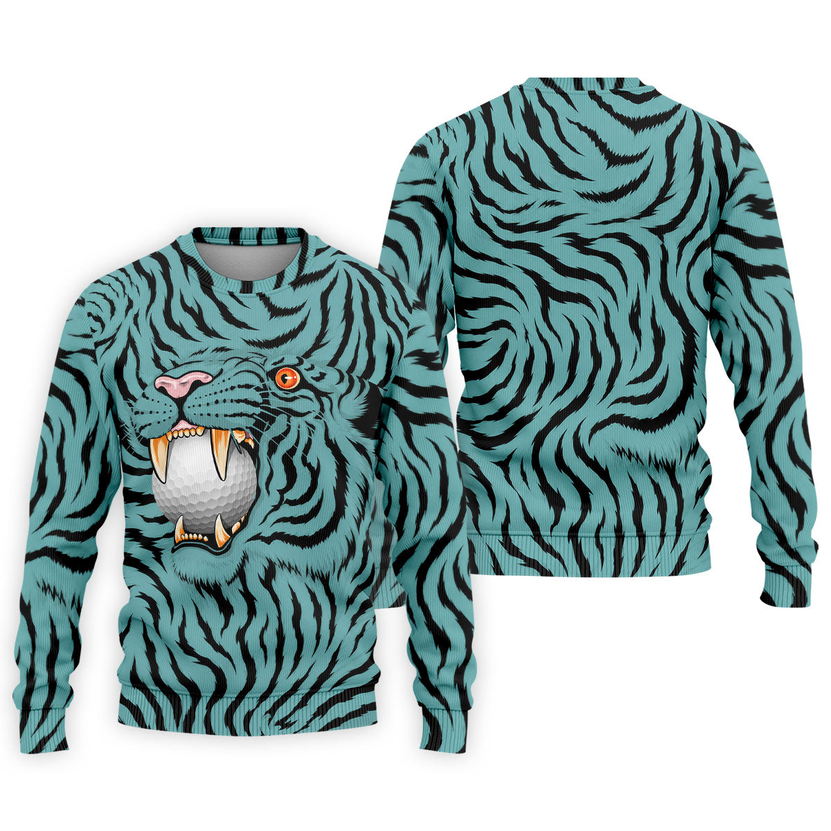 Funny Striped Tiger Biting Golf Ball Polo Shirt, Polo Shirts For Men, Mens Golf Apparel
