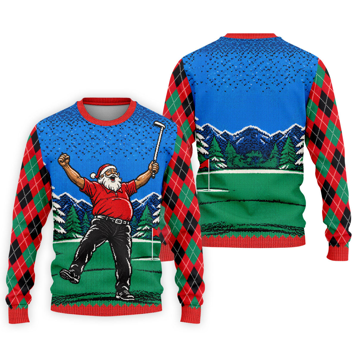 Cheering Santa Golf Scene Christmas Golf Shirt, Mens Golf Polo, Golf Shirts For Men