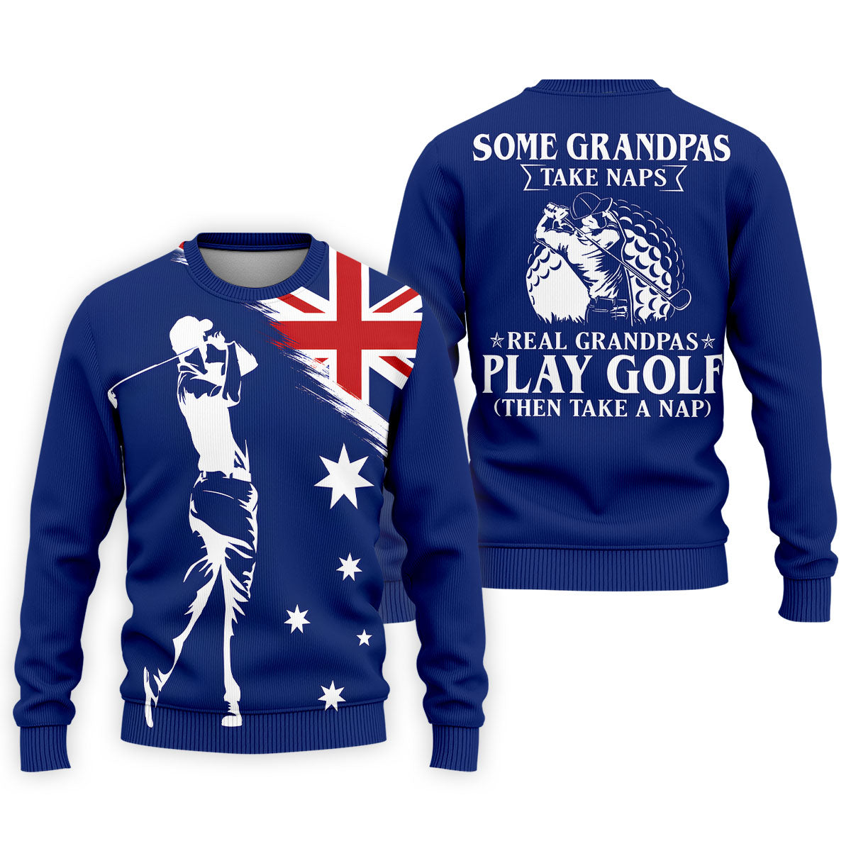 Real Grandpas Play Golf Then Take A Nap Australia Flag Print Men's Funny Golf Shirts, Polo Shirts For Men