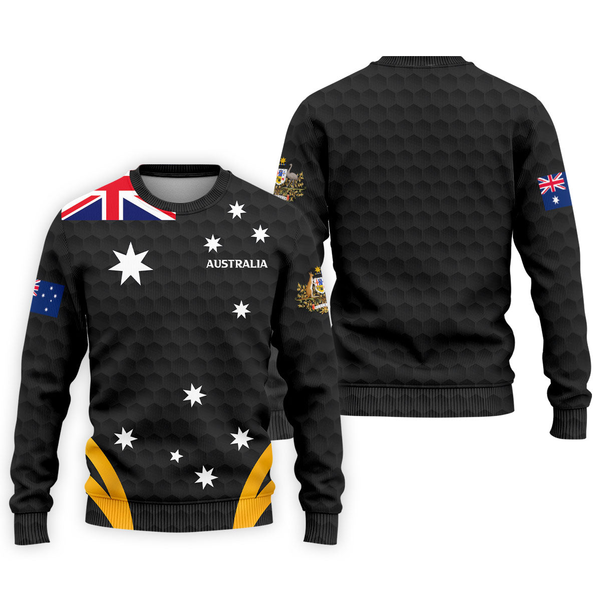 Australia Flag Print Golf Ball Pattern Black Golf Shirt, Australian Symbol Polo Shirts For Men