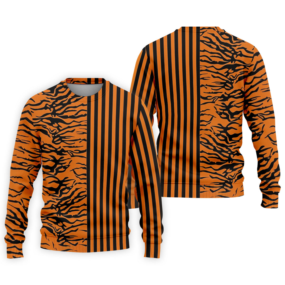 Orange Tiger Stripe Split Pattern Golf Shirt, Mens Golf Polo, Golf Apparel For Men, Golf Polo Shirts For Men