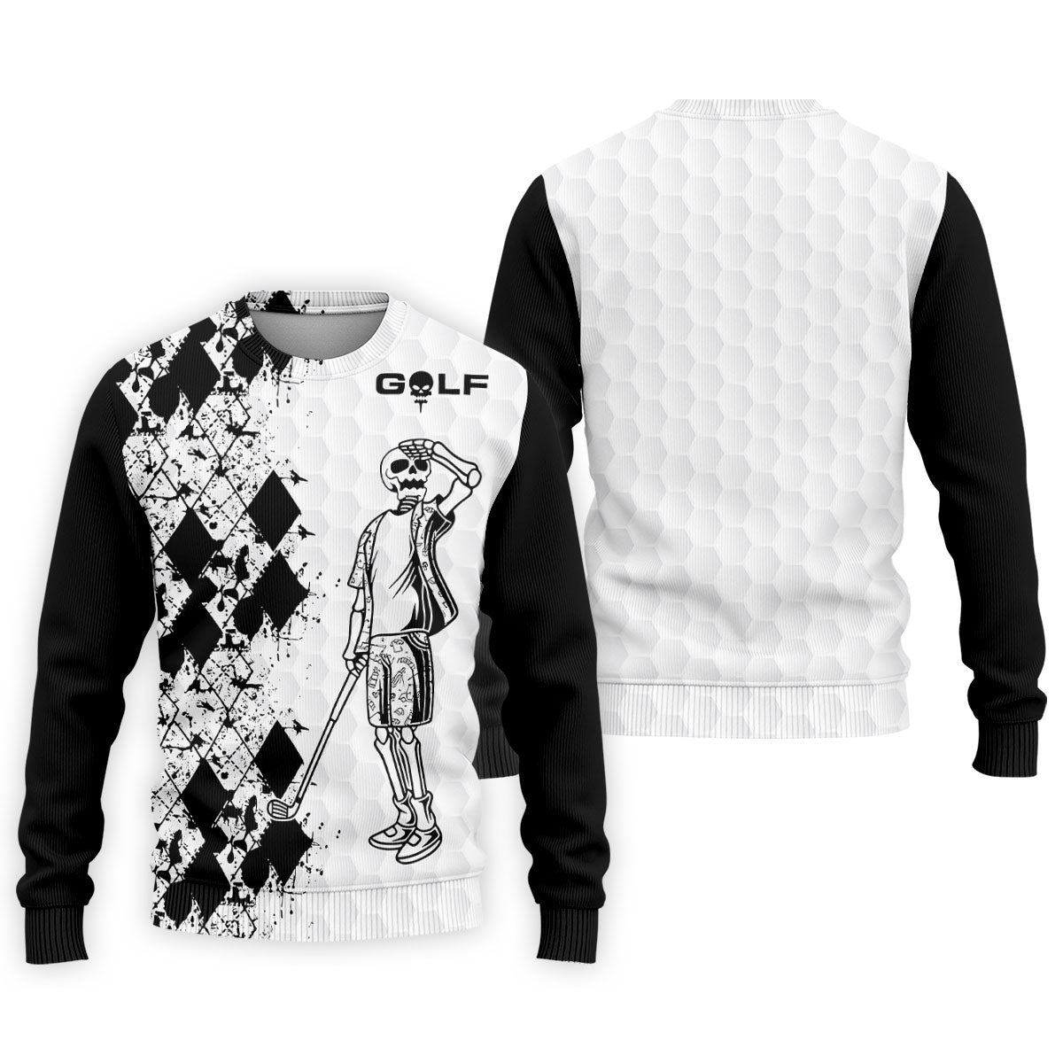 Golf Skeleton Splatter Effect Argyle Pattern Golf Tops For Men, Father's Day Golf Gift